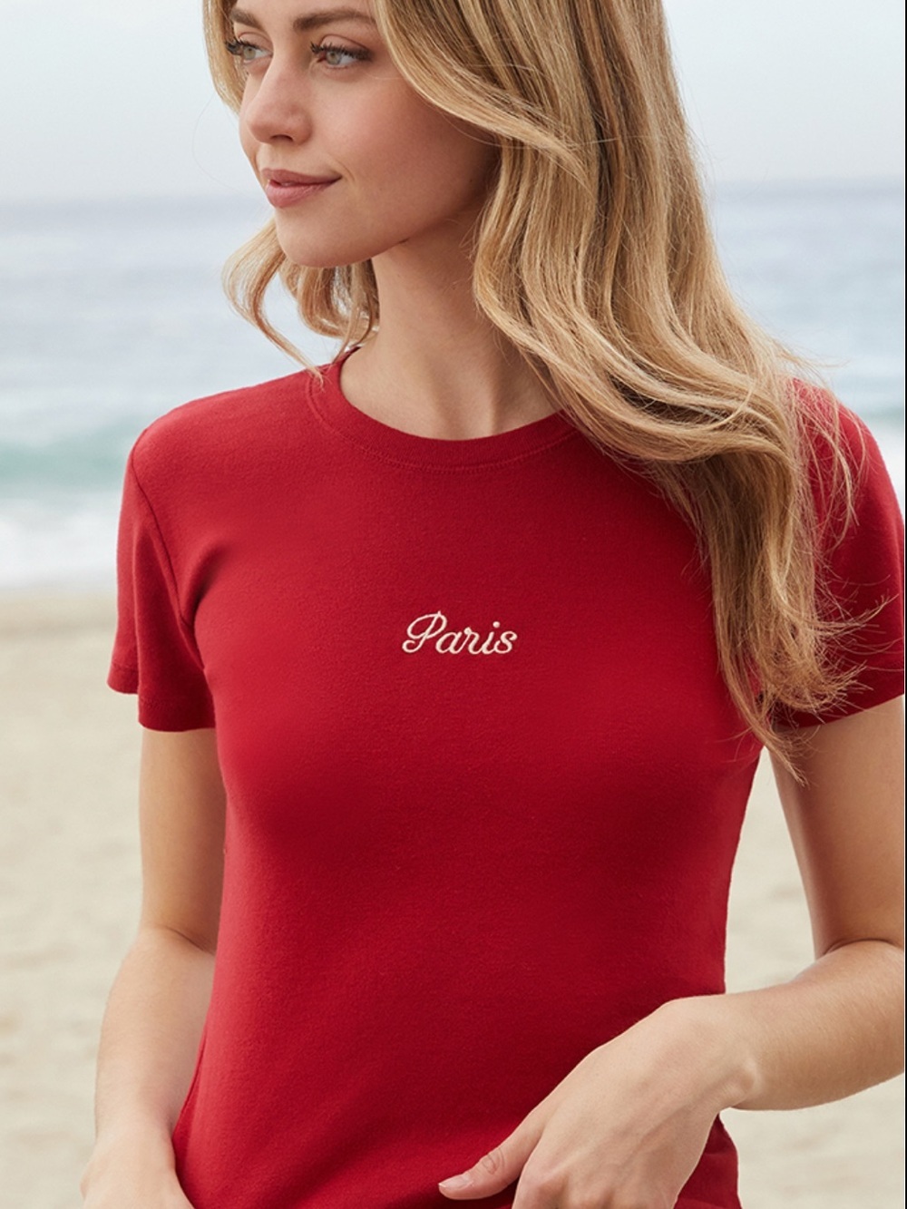 John Galt Brandy Melville womenโs red cotton Paris Loreen T-Shirt top size SMALL